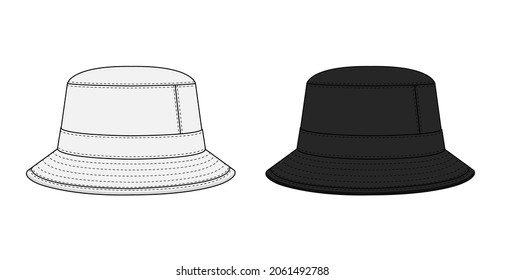 Bucket hat template vector illustration set