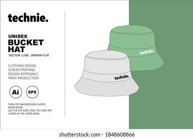Bucket Hat Vector Flat Template Used In Fashion Design Of Clothing And Accessories