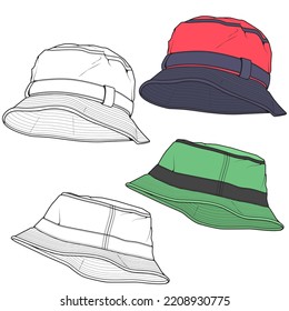 Bucket hat vector illustration flat sketches template. hand drawn sketches.