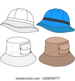 Bucket hat vector illustration flat sketches template. hand drawn sketches.