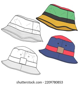 Bucket hat vector illustration flat sketches template. hand drawn sketches.