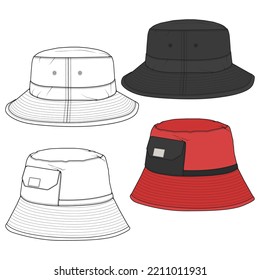 Bucket hat vector illustration flat sketches template. hand drawn sketches.