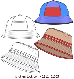 Bucket hat vector illustration flat sketches template. hand drawn sketches.