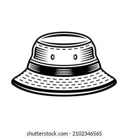 Bucket hat vector illustration in vintage monochrome style isolated on white background