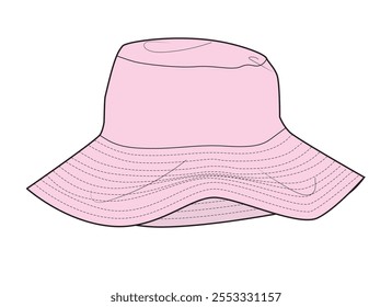 Bucket hats vector mockup template technical drawing.