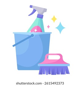 Сleaning bucket with household chemicals on isolated background. 

Vector illustration in a flat style

