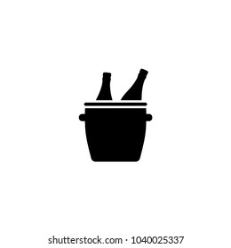 Bucket with Ice and Champagne Bottles vector icon. Simple flat symbol on white background