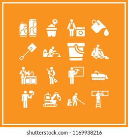 bucket icon. 16 bucket vector set. painter, cleaning, sand bucket and spade icons for web and design about bucket theme