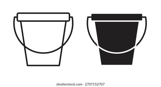 Icono de cubo en un diseño de Vector de trazo negro y versión sólida plana sobre fondo blanco