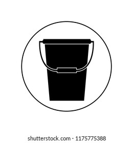Bucket icon in circle, logo on white background