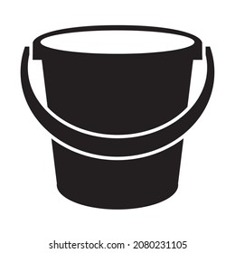 Bucket icon. A container for carrying and storing liquids and objects, used in various spheres of life. Vector illustration isolated on white background in simple style.