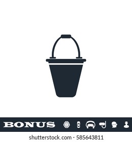 Bucket icon flat. Black pictogram on white background. Vector illustration symbol and bonus button