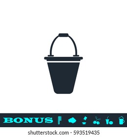 Bucket icon flat. Black pictogram on white background. Vector illustration symbol and bonus button