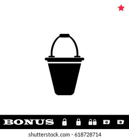 Bucket icon flat. Black pictogram on white background. Vector illustration symbol and bonus button open and closed lock, folder, star