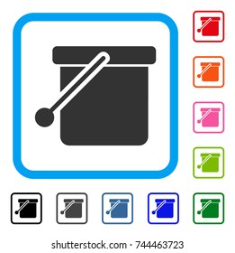 Bucket icon. Flat grey pictogram symbol in a blue rounded rectangular frame. Black, gray, green, blue, red, orange color versions of Bucket vector. Designed for web and app interfaces.
