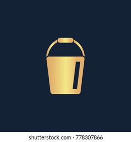 Bucket icon flat. Simple gold pictogram on dark background. Vector illustration symbol