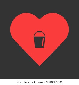 Bucket icon flat. Simple pictogram on heart background. Vector illustration symbol