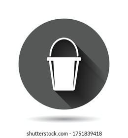 Bucket icon in flat style. Garbage pot vector illustration on black round background with long shadow effect. Pail circle button business concept.