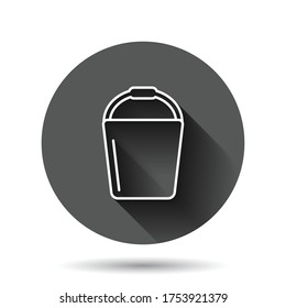 Bucket icon in flat style. Garbage pot vector illustration on black round background with long shadow effect. Pail circle button business concept.