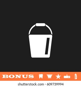 Bucket icon flat. White pictogram on black background. Vector illustration symbol and bonus button tooth, vase, star, mirror, bottle