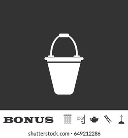 Bucket icon flat. White pictogram on black background. Vector illustration symbol and bonus icons