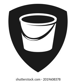 Bucket icon housekeeping cleaning tool on a shield symbol isolated on white background. Vector illustration.