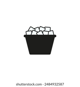 Bucket icon with ice cubes. Vector silhouette on a white background.