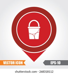 Bucket Icon On Map Pointer. Eps.-10.