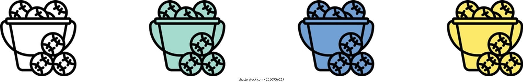 bucket icon. Outline, Green, Blue and Yellow Style Design Isolated On White Background