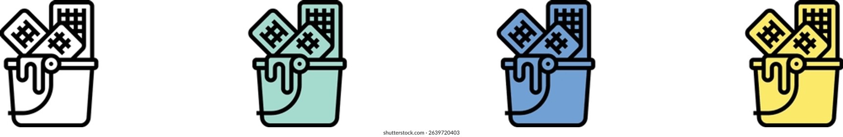 bucket icon. Outline, Green, Blue and Yellow Style Design Isolated On White Background