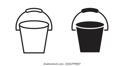 Ícone de balde, sinal vetorial de contorno, pictograma de estilo linear e sólido isolado no branco.