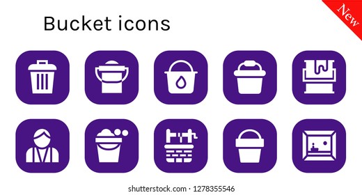  bucket icon set. 10 filled bucket icons. Simple modern icons about  - Trash, Paint bucket, Paint, Bartender, Water well, Sand bucket, Painting