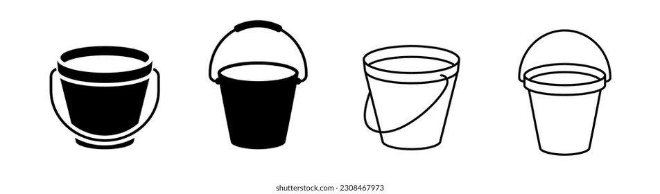 Bucket icon set of 4, design element, editable stroke and solid glyph, flat, stylist, design template