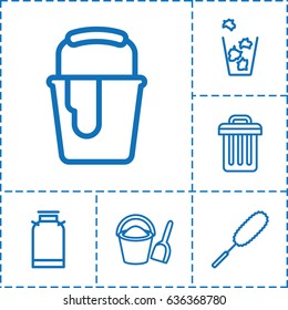 Bucket icon. set of 6 bucket outline icons such as canister, dust brush