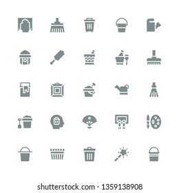 bucket icon set. Collection of 25 filled bucket icons included Bucket, Magic tool, Trash, Painting palette, Painting, Sensu, Delete, Broom, Watering can, Sand Paint can
