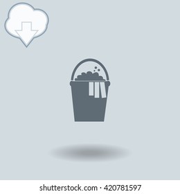 Bucket icon with shadow. Cloud of download with arrow.