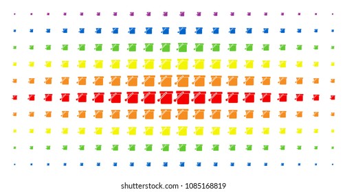 Bucket icon spectral halftone pattern. Vector bucket shapes are arranged into halftone array with vertical spectral gradient. Constructed for backgrounds, covers, templates and abstraction effects.