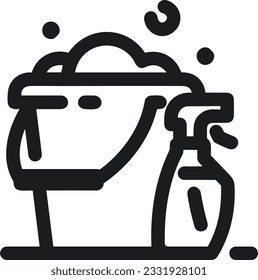Imagen vectorial del símbolo de icono del cubo. Ilustración de la imagen de diseño del contorno de lavado del equipo de limpieza de cubos. EPS 10