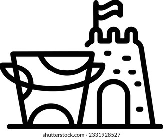 Imagen vectorial del símbolo de icono del cubo. Ilustración de la imagen de diseño del contorno de lavado del equipo de limpieza de cubos. EPS 10