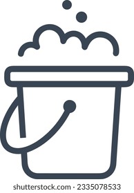 Imagen vectorial del símbolo de icono del cubo. Ilustración de la imagen de diseño del contorno de lavado del equipo de limpieza de cubos. EPS 10
