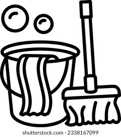 Imagen vectorial del símbolo de icono del cubo. Ilustración de la imagen de diseño del contorno de lavado del equipo de limpieza de cubos. EPS 10