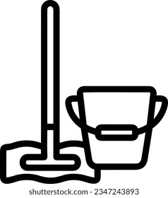 Imagen vectorial del símbolo de icono del cubo. Ilustración de la imagen de diseño del contorno de lavado del equipo de limpieza de cubos. EPS 10