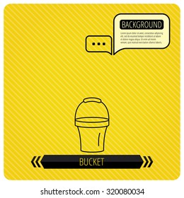 Bucket icon. Trash bin sign. Garden equipment symbol. Chat speech bubbles. Orange line background. Vector