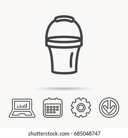 Bucket icon. Trash bin sign. Garden equipment symbol. Notebook, Calendar and Cogwheel signs. Download arrow web icon. Vector