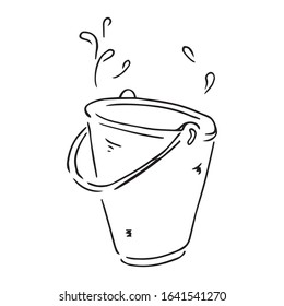 Bucket icon. Vector illustration of a garden bucket with water. Hand drawn  garden bucket.