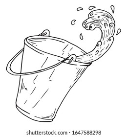 Bucket icon. Vector illustration of a garden bucket with water. Hand drawn  garden bucket.