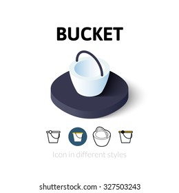 Bucket icon, vector symbol in flat, outline and isometric style