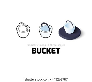 Bucket icon, vector symbol in flat, outline and isometric style