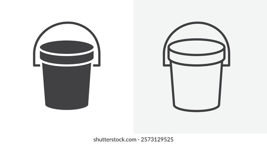 Bucket icons. flat and line style set