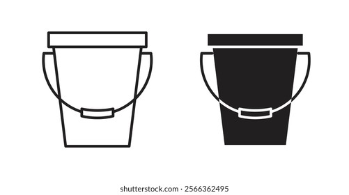 Bucket icons in line stroke and flat versions